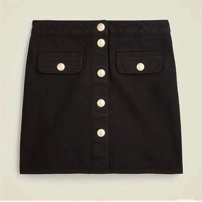 Saia jeans feminina J Crew com botão frontal tamanho 0 preta cintura alta preppy - Imagem 1 de 4