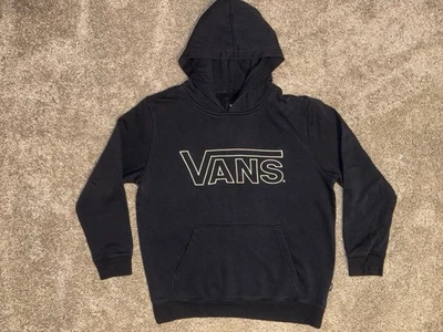 Sudadera con Capucha Negra Usada en Excelente Condición Vans para Niños-Blanco Gráfico Logo-Talla L-ver más Foto 1 de 4