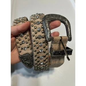 Guess Pale Pink Rhinestone Studded & Silver Buckle Belt - Picture 1 of 7