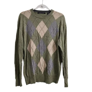 Northern Isles Argyle Sweater Mens Large Green Silk Cashmere Crew Neck Pullover - Picture 1 of 11