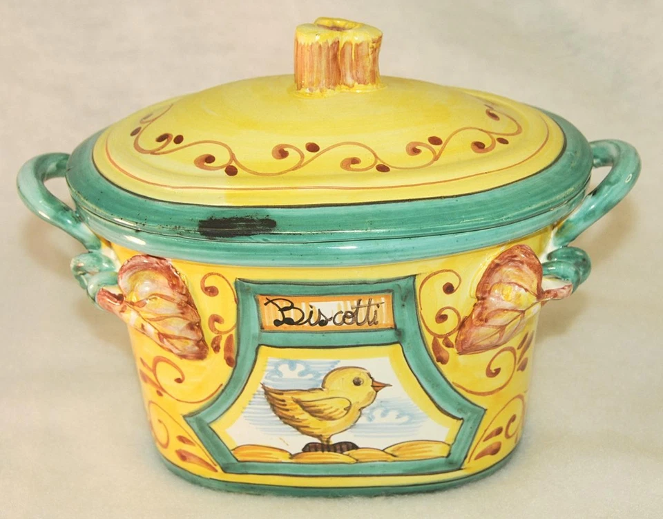 Vintage ~ Biscotti Cookie Jar - Yellow & Green - Chick Design *Made in ITALY! - Image 1 of 1