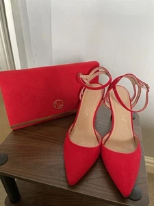Women's Red Suede Shoes And Matching Bag - Picture 1 of 8