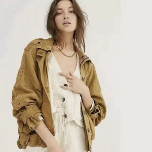 Free People Jayde Safari Military Bomber Linen Blend Bohemian Oversized Jacket - Picture 1 of 10