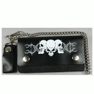 CARTERA DE CUERO DE ALAMBRE DE PÚAS CALAVERAS DE 6 PULGADAS CON CADENA Foto 1 de 1