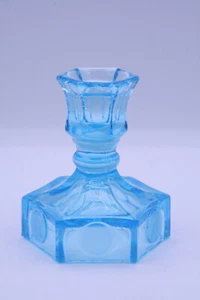 Blue Fostoria Coin Glass Candlestick w/Frosted Liberty Bell & Patriot Coins - Picture 1 of 11