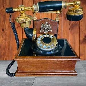 Vintage 1970-80s Reproduction Western Electric Wood Desk Telephone -Tested Works - Zdjęcie 1 z 11