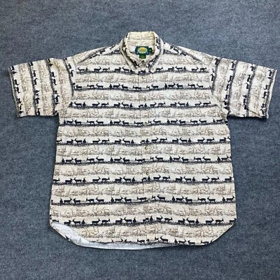 Cabela' Men's Button Down Short Sleeve Shirt Size Large Animal Print Western AOP - Image 1 of 4