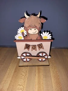 Highland Cow TRAIN CAR TIERED TRAY DECOR RUSTIC FARMHOUSE  HAND PAINTED KITCHEN  - Picture 1 of 4