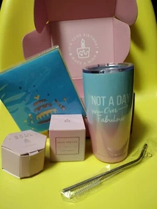 NUEVO 6 PIEZAS. Vaso "Not a Day Over Fabulous" con pajita SS 3D tarjeta POP vela baño B - Imagen 1 de 11