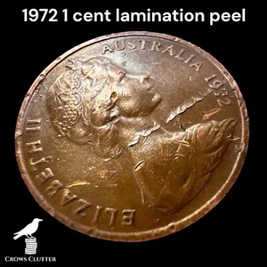 Raro Australia 1972 1 centavo error moneda laminación cáscara, defecto de planchet, decimal - Imagen 1 de 5