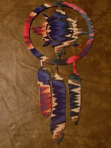 Native American Navajo Painted Metal Indian Feather Wall Hanging Decor - Picture 1 of 2