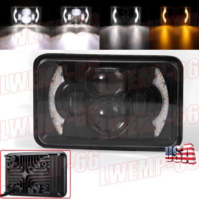 Faro LED cuadrado negro 4X6" luz H4 DRL para Kenworth T800 T400 T600 W900B Foto 1 de 4