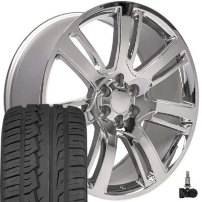 24" Chrome 4738 Wheels 295/35 Tires TPMS SET Fit Silverado Tahoe Suburban - Image 1 of 4
