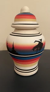 Native American Hand Painted Lidded Jar Bright Multi-Color Signed - Picture 1 of 10