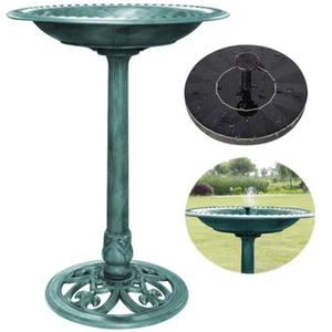 Polyresin 28" Outdoor Garden Bird Baths & Solar Powered Round Pond Fountain Set - Picture 1 of 11