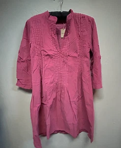 CP Shades Tunic Top XS Regina Cotton 3/4 Sleeve Pintuck Pink Rosewood Shirt New - Picture 1 of 9
