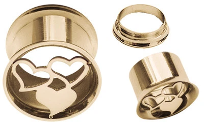 Ohr Piercing Schmuck Flesh Tunnel Plug Rose Gold mit Herz Motiv in 8-14mm Stärke - Bild 1 von 2