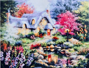 COTTAGE POND Counted Cross Stitch Kit Kustom Krafts Dyan Allaire NEW - Picture 1 of 6