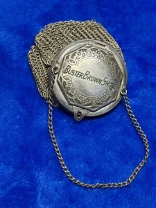 Antique Victorian BUSTER BROWN SHOES Advertising Child's Mesh Coin Purse Silver - Picture 1 of 9