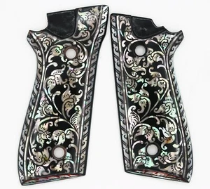 TAURUS PT 92 99 917 GRIPS FULL SIZE DECOCKER BLACK FLOWER ART PEARL  - Picture 1 of 12