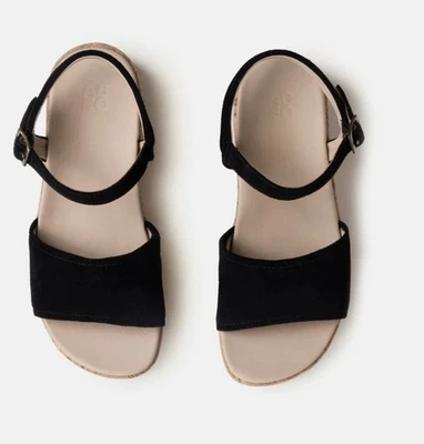 ABEO Solstice Buckle Black Suede Cork Wedge Sandals Size 9 - Image 1 of 4
