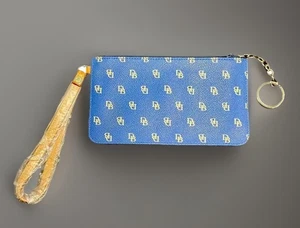 Bolso sin asas Dooney & Bourke azul delgado correa de cuero tostado llavero billetera nuevo - Imagen 1 de 7