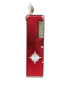 Encendedor de gas Shelley Japón de metal rojo plateado Starburst MCM sin probar como está - Imagen 1 de 7