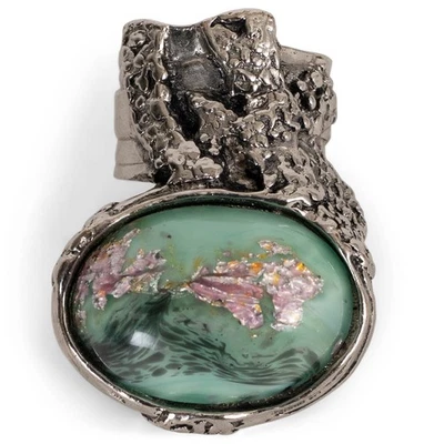 72612 auth YVES SAINT LAURENT silver & mint green glass stone ARST Ring 6 6.5 - Image 1 of 4