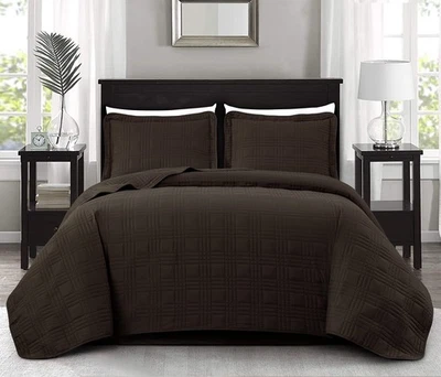 Juego de colcha Chezmoi Collection Kingston tamaño king, 3 piezas marrón de gran tamaño... Foto 1 de 4