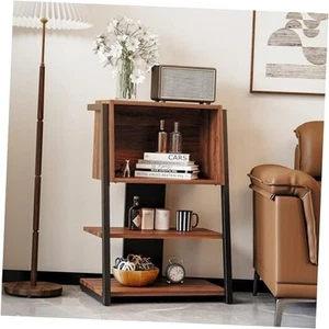 Bookshelf, 4 Tier Industrial Bookcase, Ladder Book Shelf with Storage 1 Brown - Picture 1 of 8