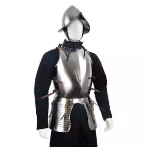 Steel Larp Medieval Warrior Pikeman's Half Body Armor Suit Cuirass with Helmet - Picture 1 of 8