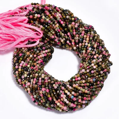Natural Multi Tourmaline Gemstone Round Faceted Beads 3X3 mm Strand 13" EB-677 - Image 1 of 3