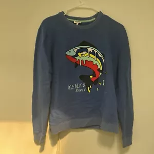 Original KENZO Sweatshirt mit Fischstickerei Langarm Größe M Farbe Blau Pullover - Bild 1 von 7