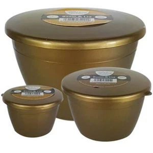 Just Pudding Basins with Lids Gold Coloured Plastic Basin Bowl Sizes ¼ ½ 1 pint - Picture 1 of 8