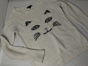 Girls Or Woman's Kitty Cat White Sweater - Picture 1 of 4