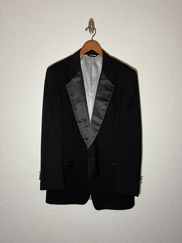 Giacca smoking Christian Dior vintage nero raso risvolto singolo bottone retrò 43 XL