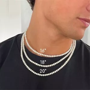 Pearl Imitation White Cream Simple Handmade Strand Bead Necklace Men Women UK - Picture 1 of 9