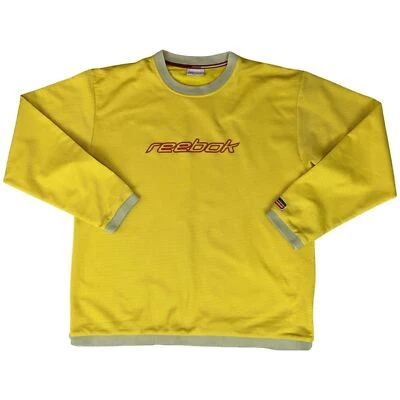 Vintage 1990’s Yellow Reebok Fleece-Lined Mesh Long Sleeve T-Shirt XL - Image 1 of 4