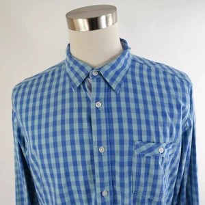 PD&C Mens Cotton Long Sleeve Button Up Two Tone Blue Plaid Dress Shirt XL - Picture 1 of 9