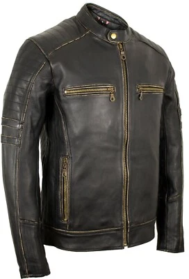 Herren Motorrad Lederjacke mit Protektoren im Used Look aus echtem Rindsleder - Bild 1 von 4
