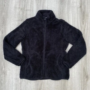 Natural Reflections womens small long sleeve full zip fleece jacket solid black - Picture 1 of 6