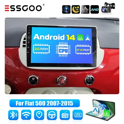 9" 2+64G CarPlay Autoradio Android 14 Auto GPS RDS AHD Kamera Für Fiat 500 07-15 - Bild 1 von 4