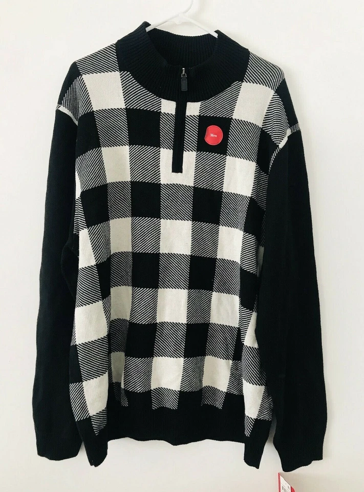Suéter Charter Club Para Hombres Mediano Negro Blanco Cuadros Cuarto Cremallera LS Foto 1 de 1