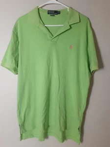 Polo Ralph Lauren Polo Shirt  Mens Medium Lime Green Short Sleeve Pink Pony - Picture 1 of 3