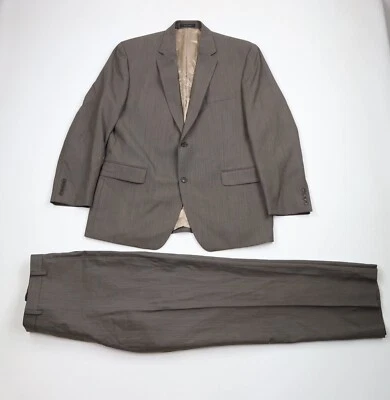 Calvin Klein 男式 44R 码羊毛 2 件套婚礼套装棕色裤子 38x32 — 第 1/4 张图片