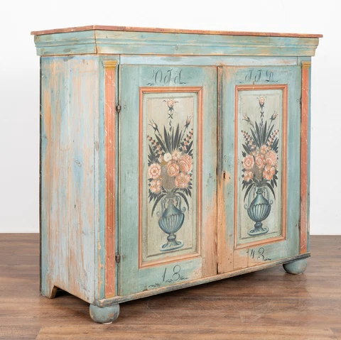 Original Blue Painted Sideboard Cabinet, Sweden dated 1843 Cover