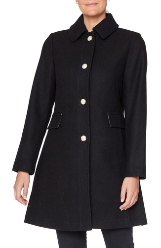 Cappotto monopetto Kate Spade New York V6415 donna nero bottoni perle taglia M