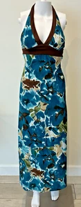 Vintage Alyn Paige Babydoll Maxi Halter Dress Sz S Blue/Brown Retro Y2K Resort - Picture 1 of 16