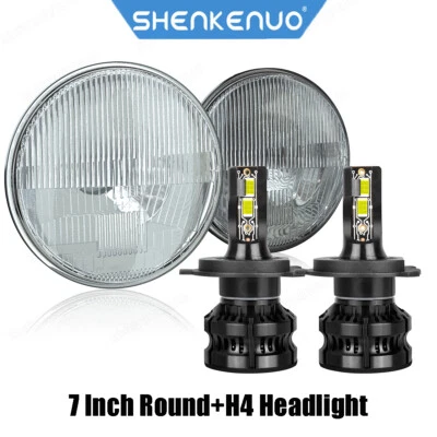 For 1959-1983 Jeep CJ5 7" Inch Round Sealed Beam Glass Headlights H4 Bulbs H6024 - Image 1 of 4