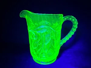 Uranium Glass Crown Crystal Fruit Series Jug Pears & Strawberries #464 Glows Vtg - Picture 1 of 16